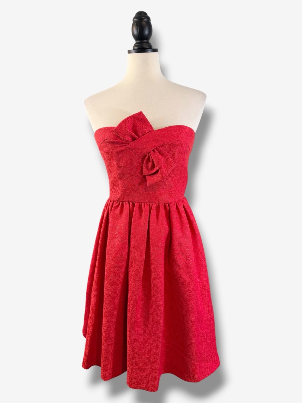 Sinequanone Red Strapless Cocktail Dress XS Bow Front Shimmer Formal Wedding